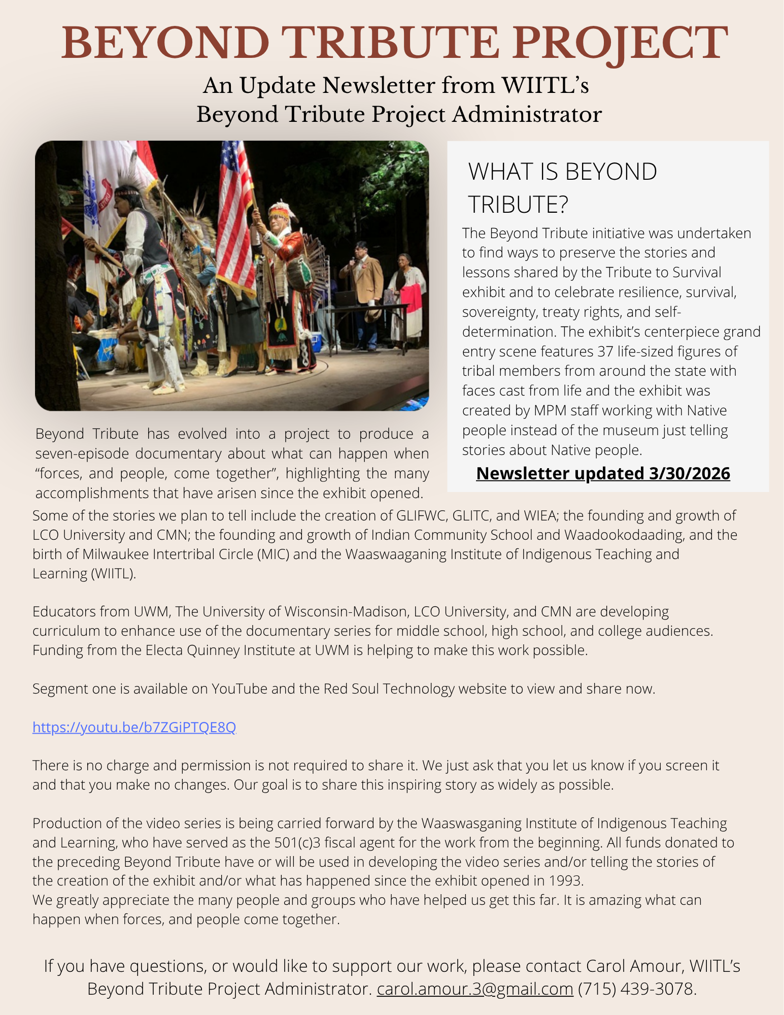 Beyond Tribute Project Newsletter